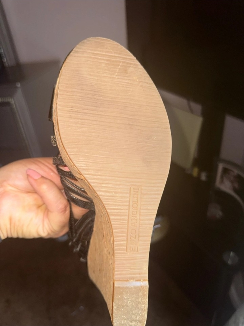 Enzo Angiolini Black Strappy Cork Wedge Sandals - Picture 5 of 5